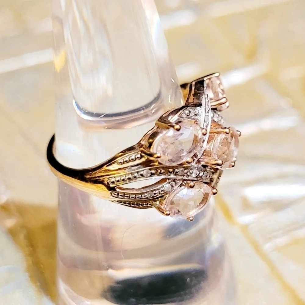 Vintage Genuine Cora De Rosa Morganite & Diamond 10K Rose Gold Ring Sz 7